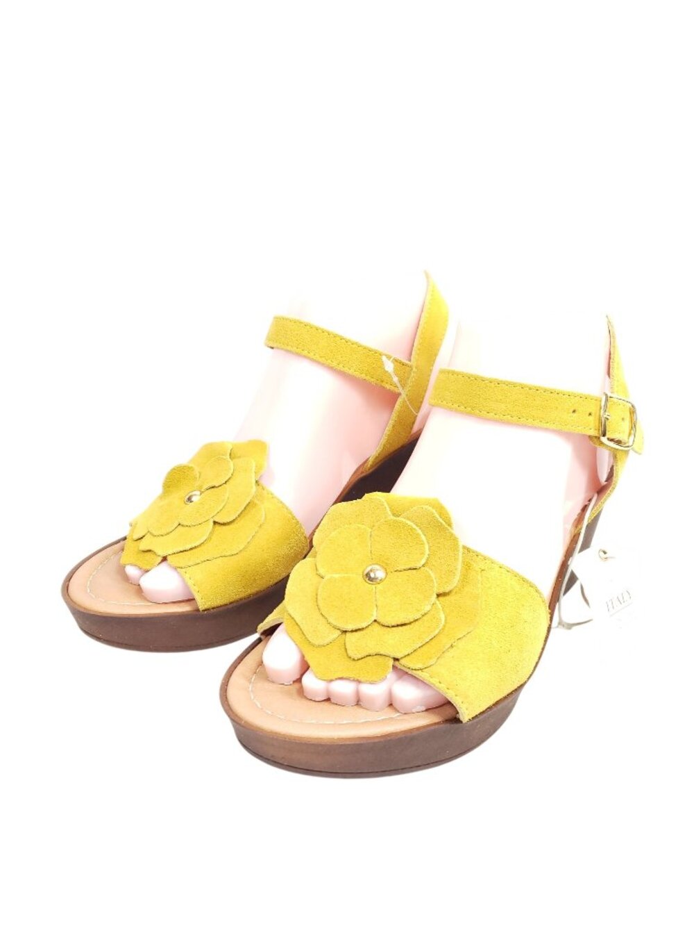 Mariella Wedge Heel Sandals Women's 7 Gold Faux Suede Leather - Picture 1 of 8